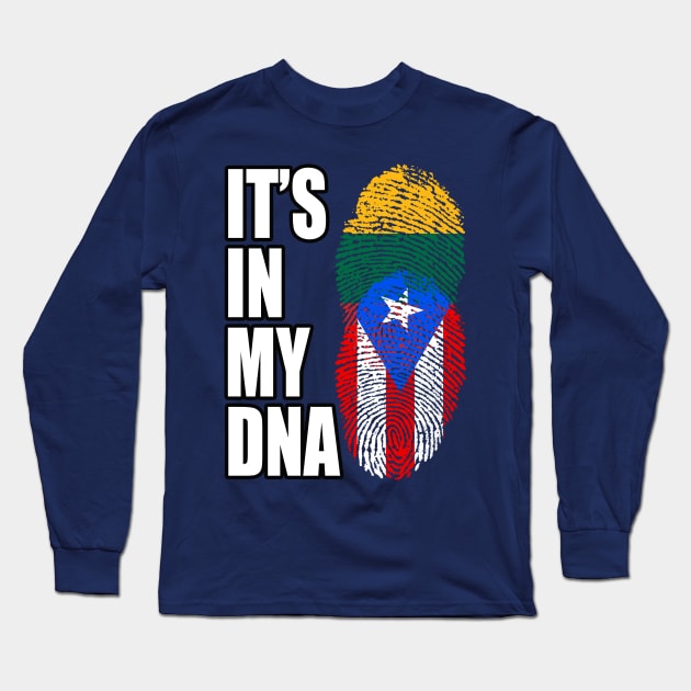 Puerto Rican And Lithuanian Mix DNA Flag Heritage Long Sleeve T-Shirt by Just Rep It!!